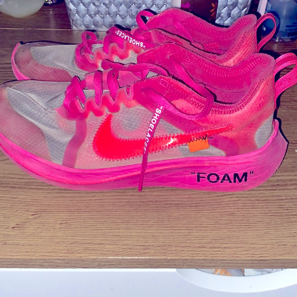 Pink off-white foam nikes .